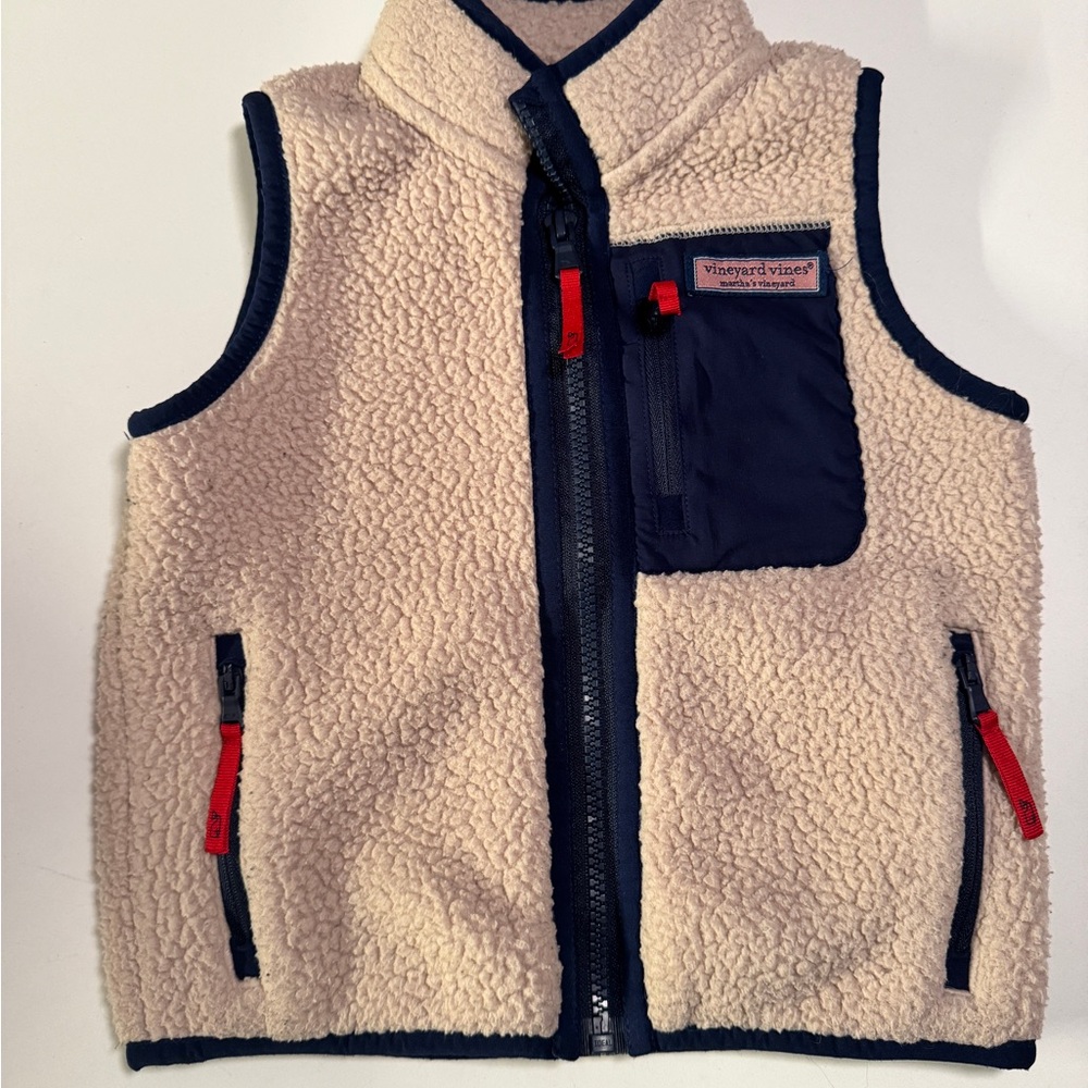 Vineyard Vines Kids' Cream with Navy Sherpa Vest